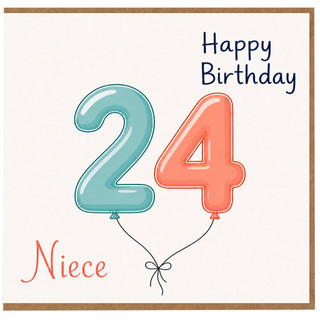 24th Birthday Niece Card, Happy Birthday Balloon Design