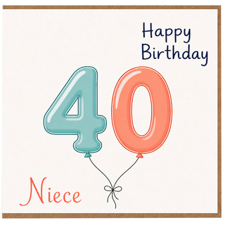 Niece 40th Birthday Card, Happy Birthday Balloon Number 40 Card