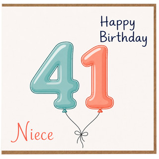 Niece 41st Birthday Card, Happy Birthday Balloon Number 41 Card
