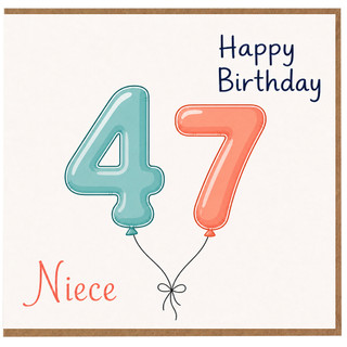 Niece 47th Birthday Card, Happy Birthday Balloons Card