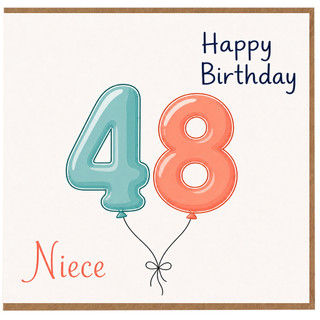 Niece 48th Birthday Card, Happy Birthday Balloon Number 48 Card