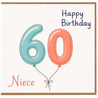 Niece 60th Birthday Card, Happy Birthday Balloon Design