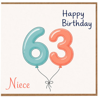 Niece 63rd Birthday Card, Happy Birthday Balloons Card