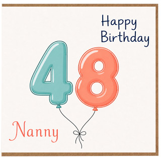 Nanny 48th Birthday Card, Happy Birthday Balloon Number 48 Card