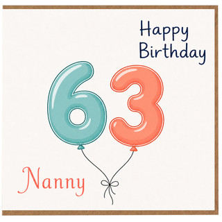 Nanny 63rd Birthday Card, Happy Birthday Balloon Design