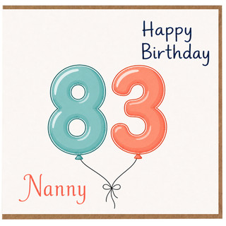 Nanny 83rd Birthday Card, Happy Birthday Balloons Design