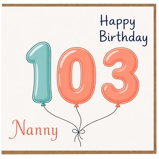 Nanny 103rd Birthday Card, Happy Birthday Balloon Design