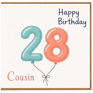 Cousin 28th Birthday Card, Happy Birthday Balloon Design