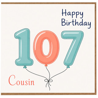 Cousin 107th Birthday Card, Happy Birthday Balloon Design