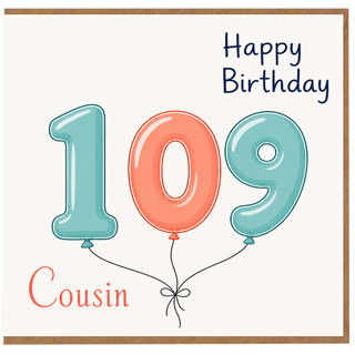 Cousin 109th Birthday Card, Happy Birthday Balloon Number Card