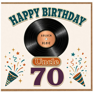 Uncle 70th Birthday Card, Golden Oldie Retro Vinyl Record Design