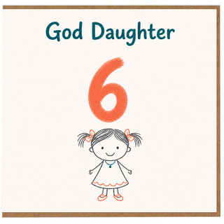 God Daughter 6th Birthday Card, Cute Girl Illustration