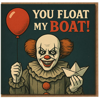 You Float My Boat Funny Creepy Clown Greeting Card - Horror Balloon Design - Love/Anniversary or Halloween Card for Partner - Blank Inside