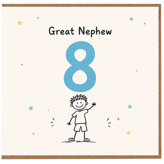 8th birthday card for great nephew with the text Great Nephew above a large blue number 8
