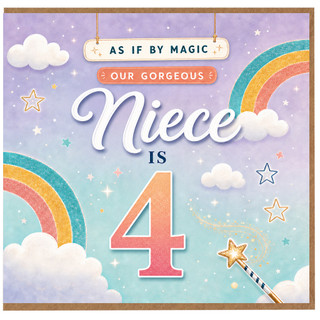 Niece 4th Birthday Card, Gorgeous Niece Is 4 Pastel Rainbow Magical Birthday Card