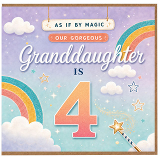 Granddaughter 4th Birthday Card, Magical Rainbow and Stars Card