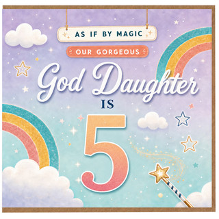 God Daughter 5th Birthday Card, Magical Rainbow Stars Card