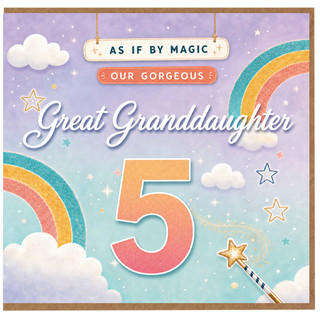 Great Granddaughter 5th Birthday Card, Magical Rainbow Clouds and Stars