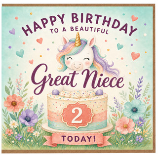 2nd Birthday Card for Great Niece, Happy Birthday to a Beautiful Great Niece Card