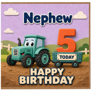 Nephew 5th Birthday Card, Tractor Birthday Card for Nephew