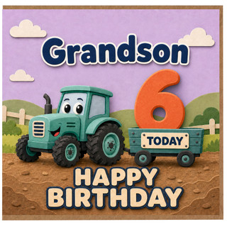 Grandson 6th Birthday Card, Happy Birthday Tractor Card
