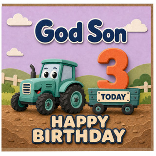 God Son 3rd Birthday Card, Tractor Happy Birthday Today Card