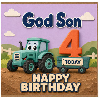 God Son 4th Birthday Card, Cute Tractor Happy Birthday Today Card