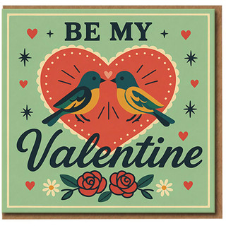 Be My Valentine Card - Cute Love Birds Heart Design, Romantic Valentine's Day Greeting Card for Partner
