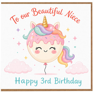 Niece 3rd Birthday Card, To Our Beautiful Niece Unicorn Birthday Card