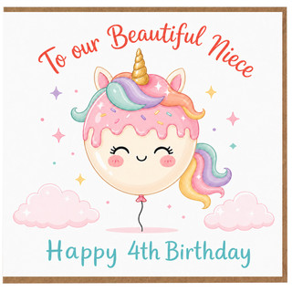 Niece 4th Birthday Card, Beautiful Niece Happy 4th Birthday Unicorn Card