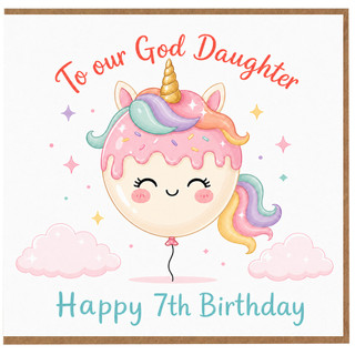 Goddaughter 7th Birthday Card, To Our God Daughter Happy 7th Birthday Card