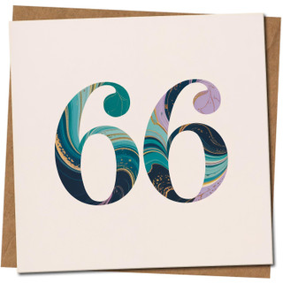 66th Birthday Card - Marble Swirl Number Design, 145mm x 145mm Square - Milestone Age Card for Him or Her - Premium Greeting Includes Kraft Envelope