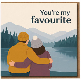 You're My Favourite Romantic Card - Love/Anniversary Card for Partner, Boyfriend, Girlfriend, Husband or Wife - Scenic Lake Couple Illustration