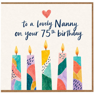 Nanny 75th Birthday Card, Lovely Watercolour Candles Design