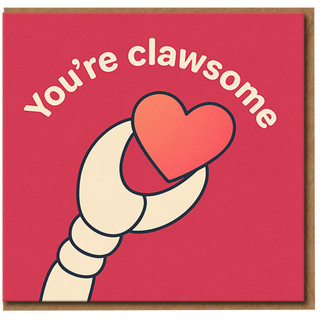 You're Clawsome Pun Card - Cute Love & Anniversary Greeting Card with Heart and Claw Illustration, Funny Valentine’s for Partner, Boyfriend, Girlfriend, Husband or Wife