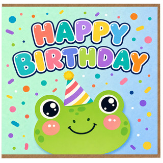 Happy Birthday Card, Cute Frog Birthday Card