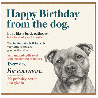 Dog Birthday Card, Staffordshire Bull Terrier Happy Birthday Card
