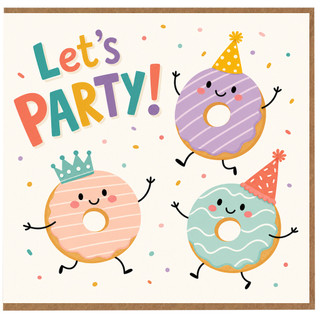 Birthday Party Card, Let's Party Cute Donut Celebration Card