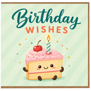 Birthday Wishes Card, Cute Cake Birthday Card