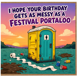 Funny Birthday Card, I Hope Your Birthday Gets As Messy As A Festival Portaloos Card