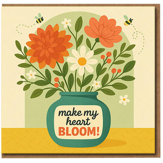 Make My Heart Bloom Romantic Floral Greeting Card - Cute Love/Anniversary Design with Flowers and Bees - Sweet Card for Partner, Boyfriend, Girlfriend, Husband or Wife