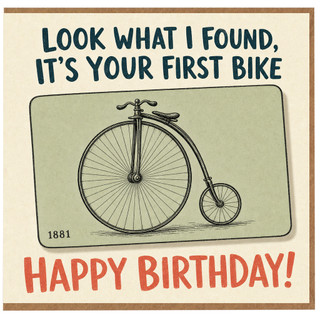 Birthday Card, Vintage Penny Farthing Bicycle Humour Card