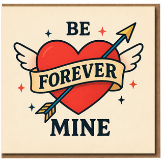 Be Forever Mine Heart and Arrow Love Card - Romantic Valentine’s Day or Anniversary Greeting Card for Partner - Winged Heart Tattoo Style, Blank Inside