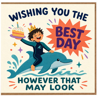 Boy Birthday Card, Fun Dolphin Ride Birthday Card