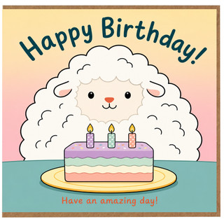 Happy Birthday Card, Cute Sheep Birthday Card