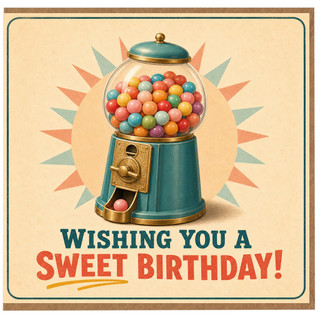 Sweet Birthday Card, Retro Gumball Machine Birthday Card