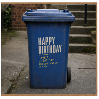 Happy Birthday Card, Funny Blue Bin Pun Card