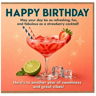 Birthday Card, Strawberry Cocktail Happy Birthday Card