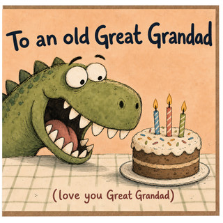 Great Grandad Birthday Card, Funny Dinosaur Cake Card, Love You Great Grandad