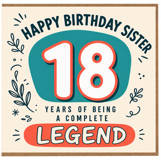 18th Birthday Card for Sister, Happy Birthday Sister 18 Years of Being a Complete Legend Card